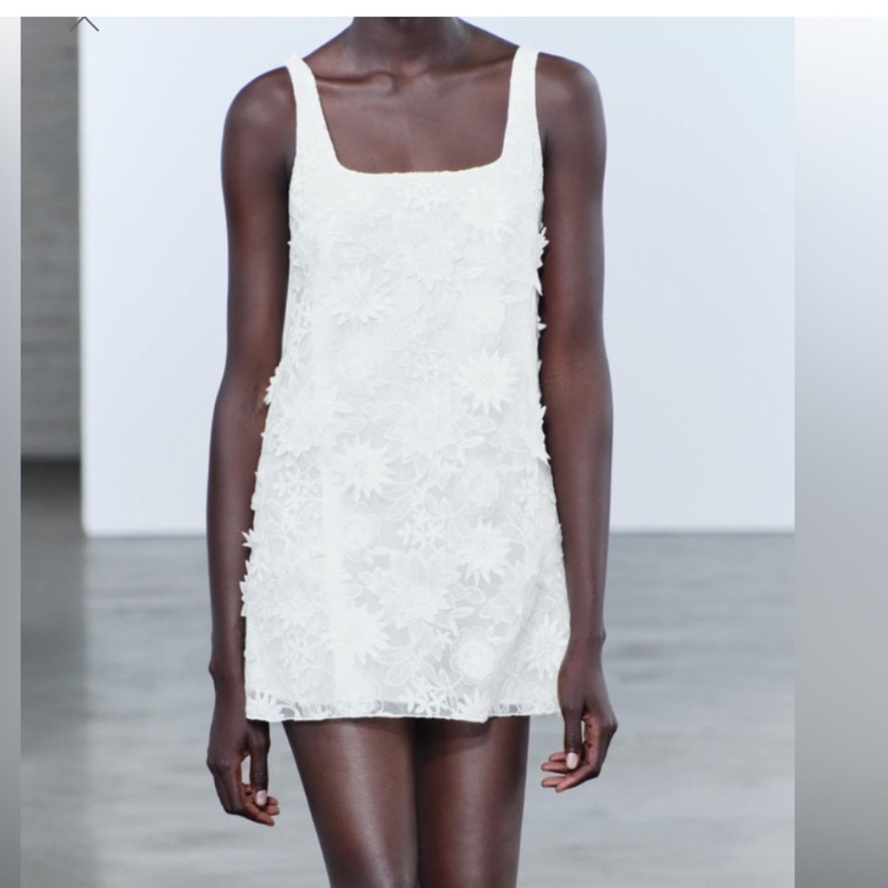 Zara embroidered white mini dress